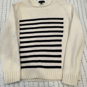 J Crew Ivory Cotton Sweater with Navy Stripe and Roll neck. EUC